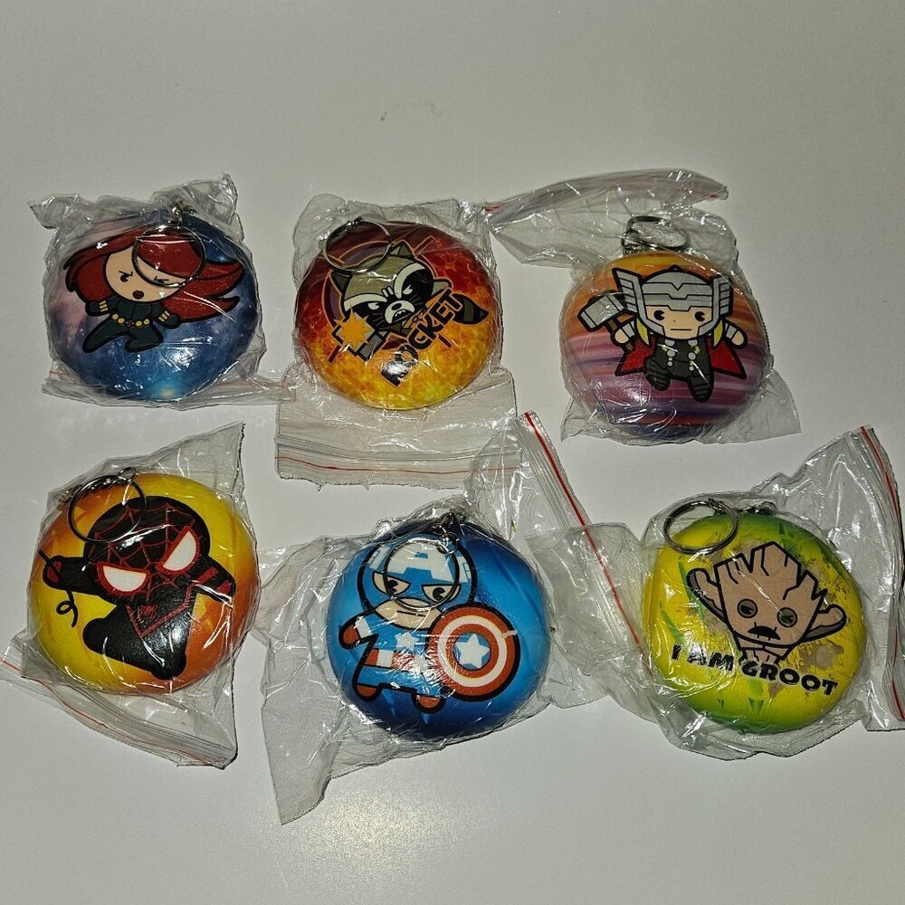 6 Marvel Squishy Keychains Rocket Groot Thor Iron Man Spiderman Hulk Dr Strange